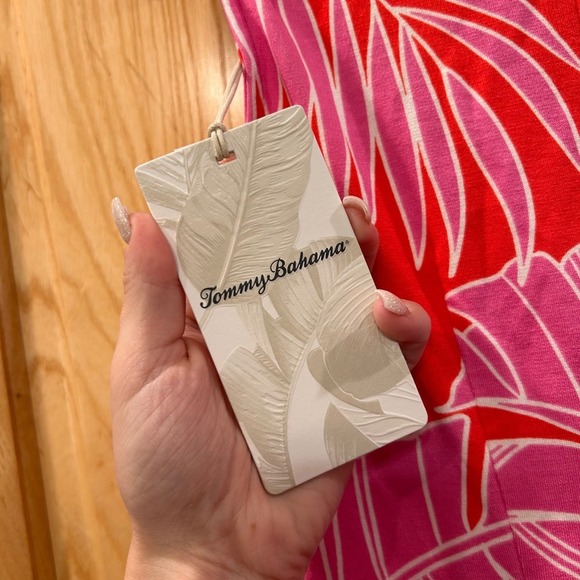 Tommy Bahama Darcy Peninsula Palms Dress XS Pink Red Tropical Sleeveless - Picture 11 of 13